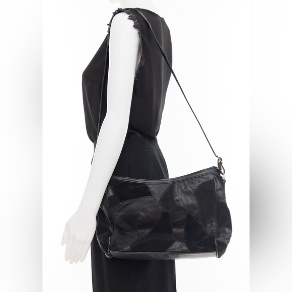 90’s black suede and patchwork bag / crossbody / shoulder - Picture 4 of 7